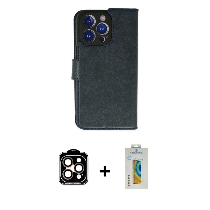 MARSİLYAN™- iPhone 14 Pro Max Kılıf Siluet Işık Serisi - Siyah Polymer Nano Ekran Koruyucu + PVD Metal Kamera Lens - TU