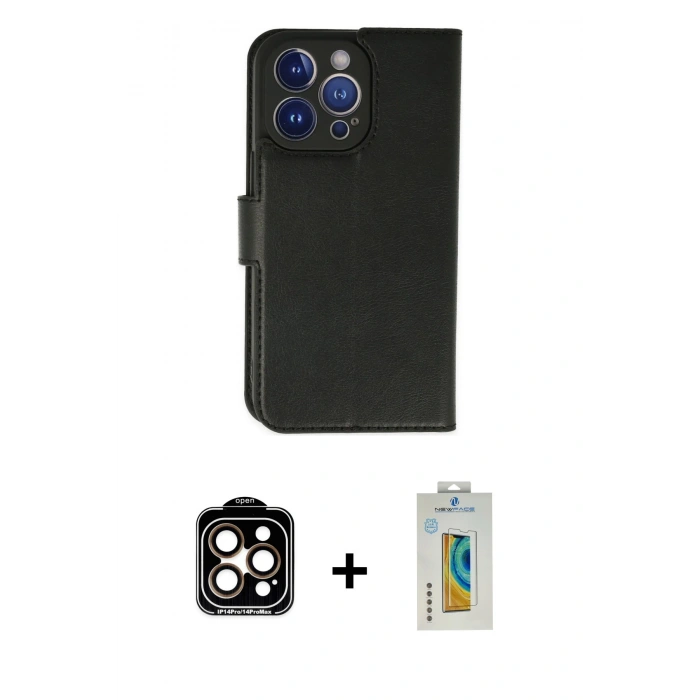 MARSİLYAN™- iPhone 14 Pro Max Kılıf Siluet Işık Serisi - Siyah Polymer Nano Ekran Koruyucu + PVD Metal Kamera Lens - TU