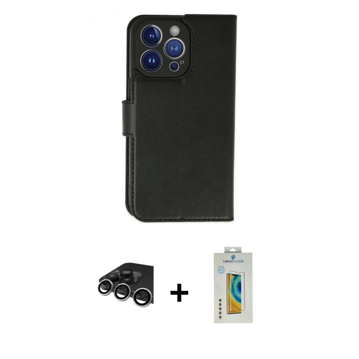 MARSİLYAN™- iPhone 14 Pro Max Kılıf Siluet Işık Serisi - Siyah Polymer Nano Ekran Koruyucu + Raze Metal Kamera Lens - GS