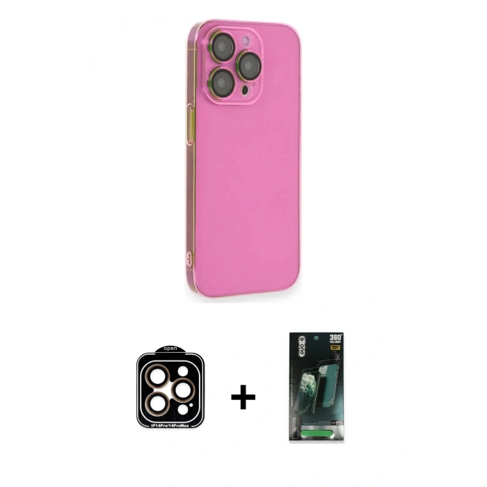 MARSİLYAN™- iPhone 14 Pro Max Kılıf Siluet Minimal Özel Seri - Şeffaf 360 Full Body Arka Koruyucu + PVD Metal Kamera Lens - TU
