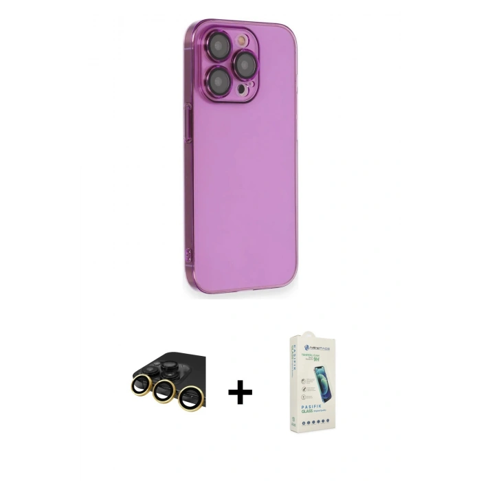 MARSİLYAN™- iPhone 14 Pro Max Kılıf Siluet Minimal Özel Seri - Şeffaf Pasifik Cam Ekran Koruyucu + Raze Metal Kamera Lens - GD