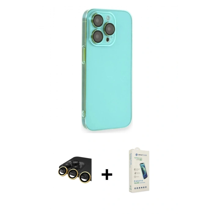 MARSİLYAN™- iPhone 14 Pro Max Kılıf Siluet Minimal Özel Seri - Şeffaf Pasifik Cam Ekran Koruyucu + Raze Metal Kamera Lens - GD