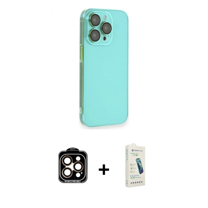 MARSİLYAN™- iPhone 14 Pro Max Kılıf Siluet Minimal Özel Seri - Şeffaf Pasifik Cam Ekran Koruyucu + Turuncu PVD Metal Kamera Lens