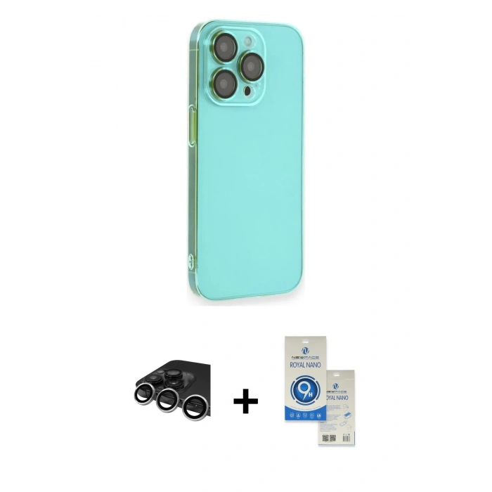MARSİLYAN™- iPhone 14 Pro Max Kılıf Siluet Minimal Özel Seri - Şeffaf Royal Nano Ekran Koruyucu + Raze Metal Kamera Lens - GS