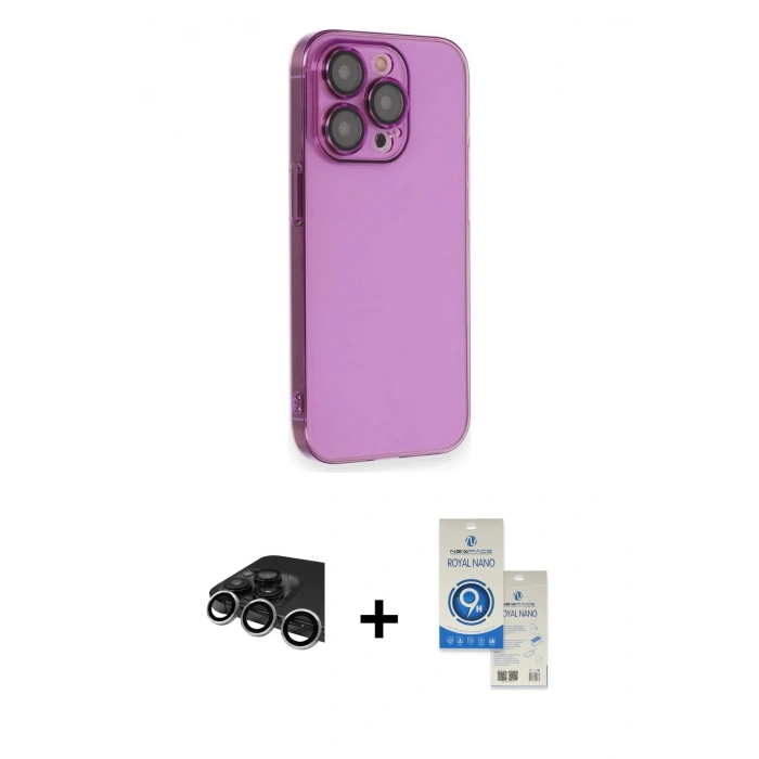MARSİLYAN™- iPhone 14 Pro Max Kılıf Siluet Minimal Özel Seri - Şeffaf Royal Nano Ekran Koruyucu + Raze Metal Kamera Lens - GS