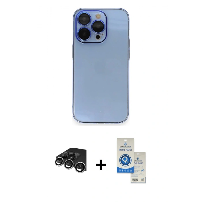MARSİLYAN™- iPhone 14 Pro Max Kılıf Siluet Minimal Özel Seri - Şeffaf Royal Nano Ekran Koruyucu + Raze Metal Kamera Lens - GS