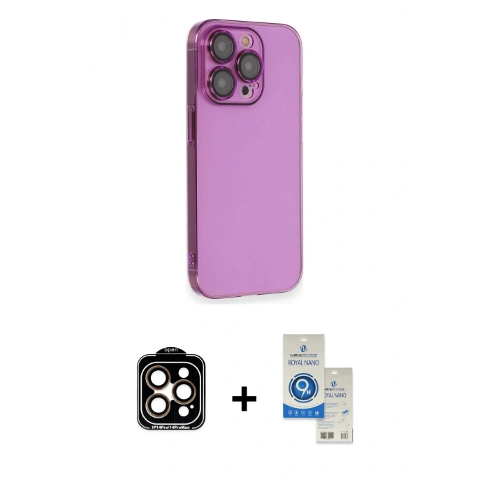 MARSİLYAN™- iPhone 14 Pro Max Kılıf Siluet Minimal Özel Seri - Şeffaf Royal Nano Ekran Koruyucu + PVD Metal Kamera Lens - TU