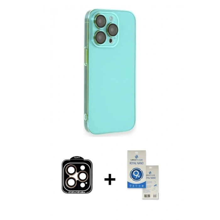 MARSİLYAN™- iPhone 14 Pro Max Kılıf Siluet Minimal Özel Seri - Şeffaf Royal Nano Ekran Koruyucu + PVD Metal Kamera Lens - TU