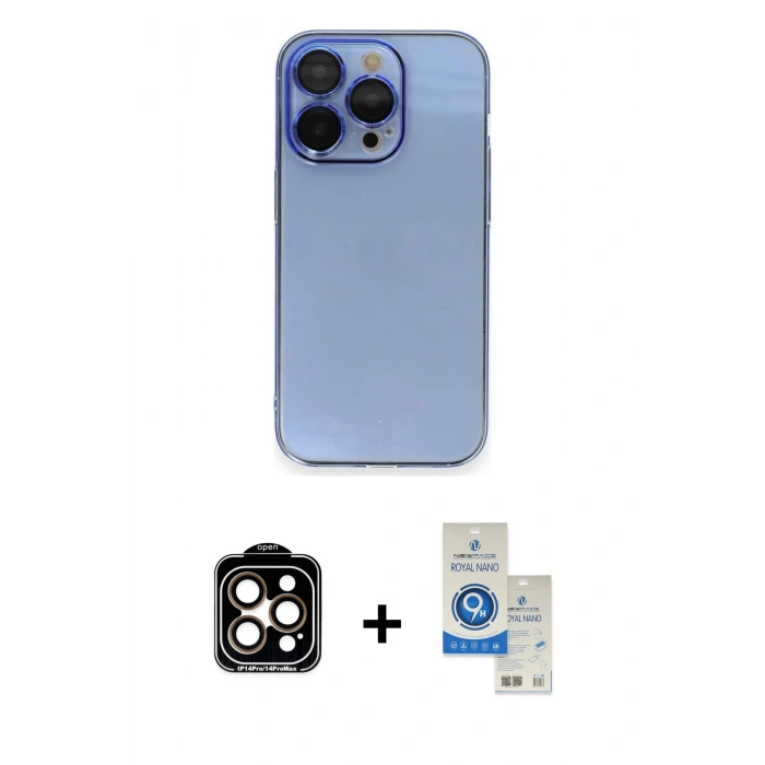 MARSİLYAN™- iPhone 14 Pro Max Kılıf Siluet Minimal Özel Seri - Şeffaf Royal Nano Ekran Koruyucu + PVD Metal Kamera Lens - TU
