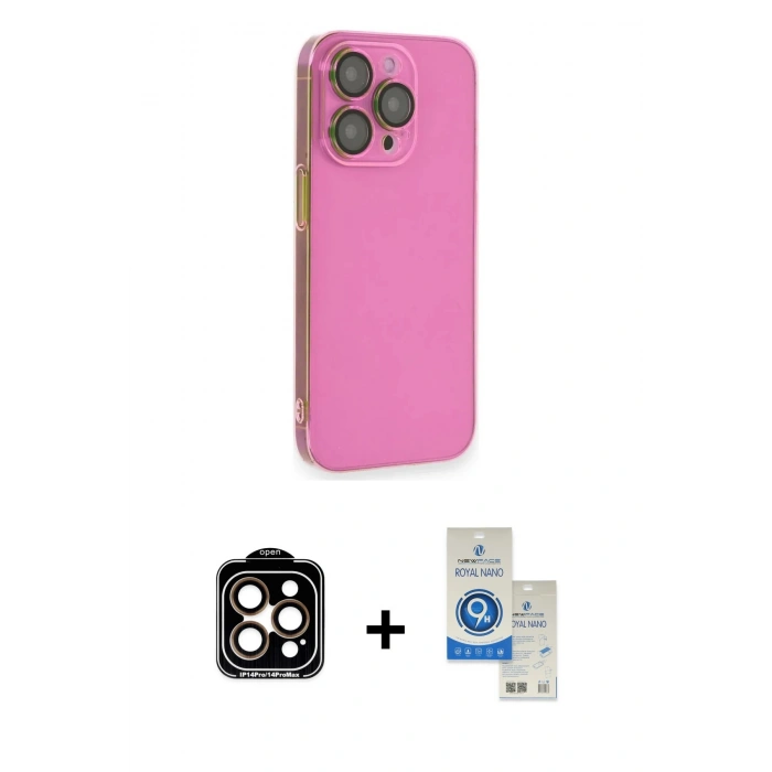 MARSİLYAN™- iPhone 14 Pro Max Kılıf Siluet Minimal Özel Seri - Şeffaf Royal Nano Ekran Koruyucu + PVD Metal Kamera Lens - TU