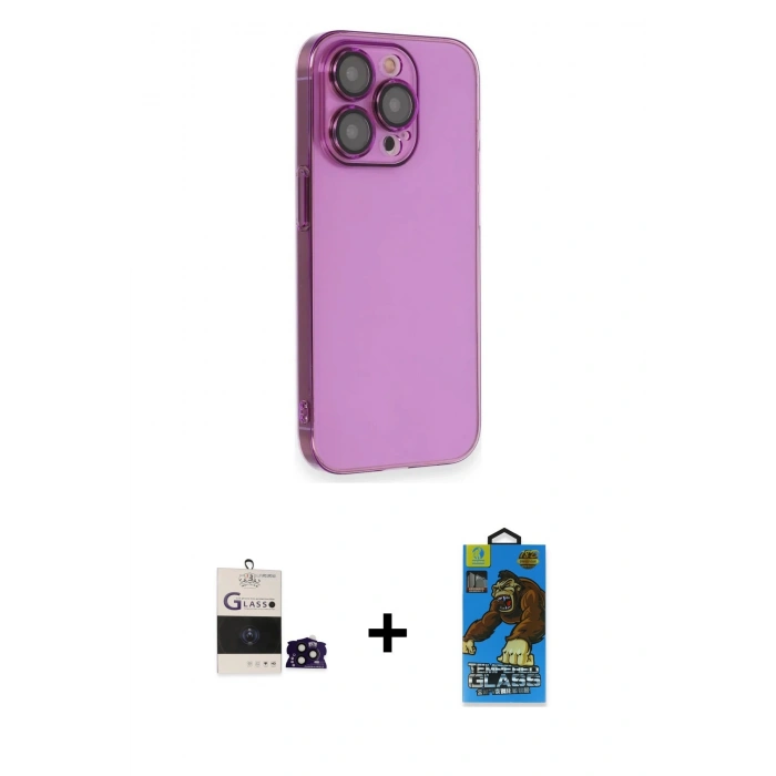 MARSİLYAN™- iPhone 14 Pro Max Kılıf Siluet Minimal Özel Seri - Siyah 18D Cam Ekran Koruyucu + Bilvis Titan Kamera Lens - SH