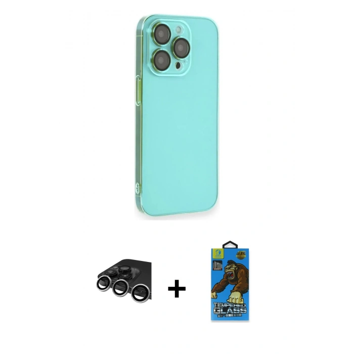 MARSİLYAN™- iPhone 14 Pro Max Kılıf Siluet Minimal Özel Seri - Siyah 18D Cam Ekran Koruyucu + Gümüş Raze Metal Kamera Lens