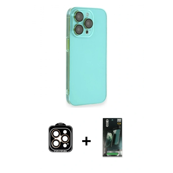 MARSİLYAN™- iPhone 14 Pro Max Kılıf Siluet Minimal Özel Seri - Siyah 360 Mat Full Body Arka Koruyucu + PVD Metal Kamera Lens - TU