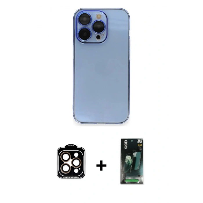 MARSİLYAN™- iPhone 14 Pro Max Kılıf Siluet Minimal Özel Seri - Siyah 360 Mat Full Body Arka Koruyucu + PVD Metal Kamera Lens - TU