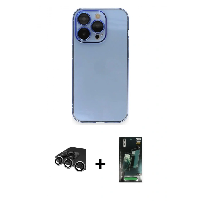 MARSİLYAN™- iPhone 14 Pro Max Kılıf Siluet Minimal Özel Seri - Siyah 360 Mat Full Body Arka Koruyucu + Raze Metal Kamera Lens - GS