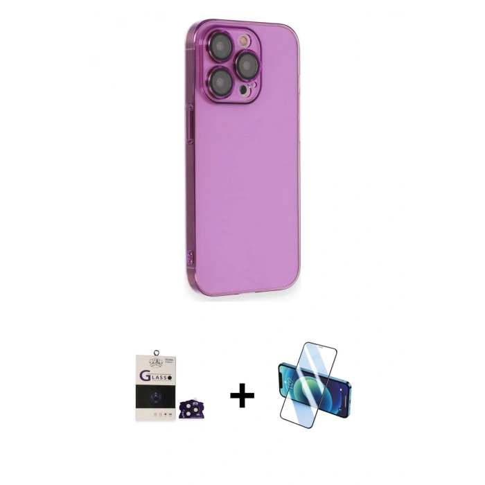 MARSİLYAN™- iPhone 14 Pro Max Kılıf Siluet Minimal Özel Seri - Siyah 3D Antistatik Cam Ekran Koruyucu + Bilvis Titan Kamera Lens - DNMR
