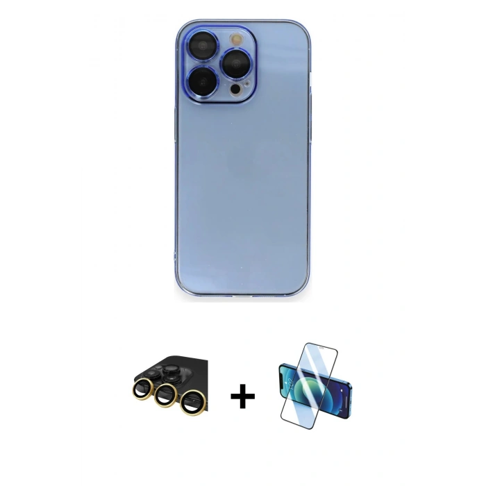 MARSİLYAN™- iPhone 14 Pro Max Kılıf Siluet Minimal Özel Seri - Siyah 3D Antistatik Cam Ekran Koruyucu + Raze Metal Kamera Lens - GD