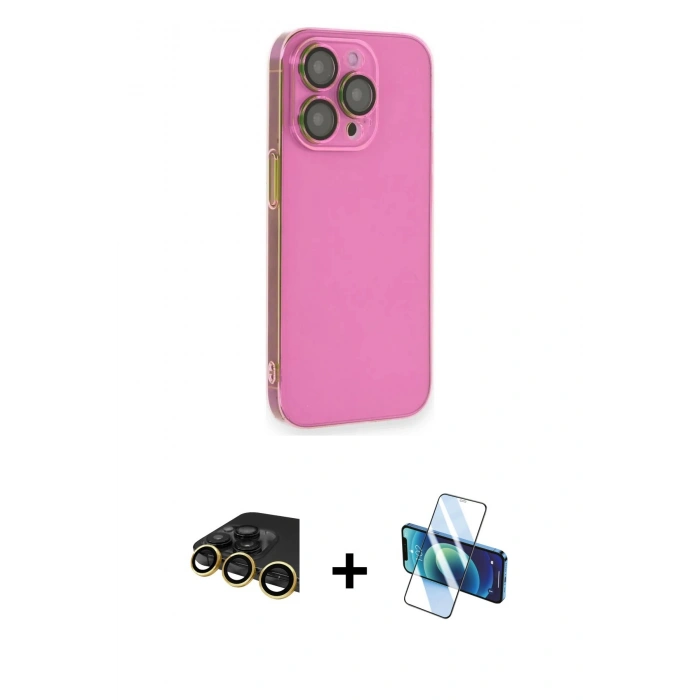 MARSİLYAN™- iPhone 14 Pro Max Kılıf Siluet Minimal Özel Seri - Siyah 3D Antistatik Cam Ekran Koruyucu + Raze Metal Kamera Lens - GD