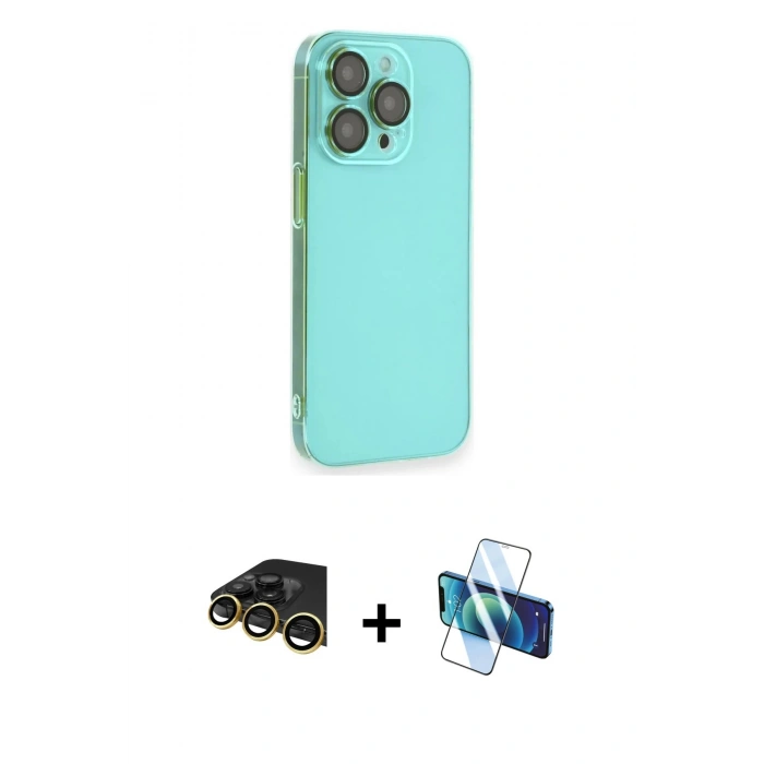 MARSİLYAN™- iPhone 14 Pro Max Kılıf Siluet Minimal Özel Seri - Siyah 3D Antistatik Cam Ekran Koruyucu + Raze Metal Kamera Lens - GD
