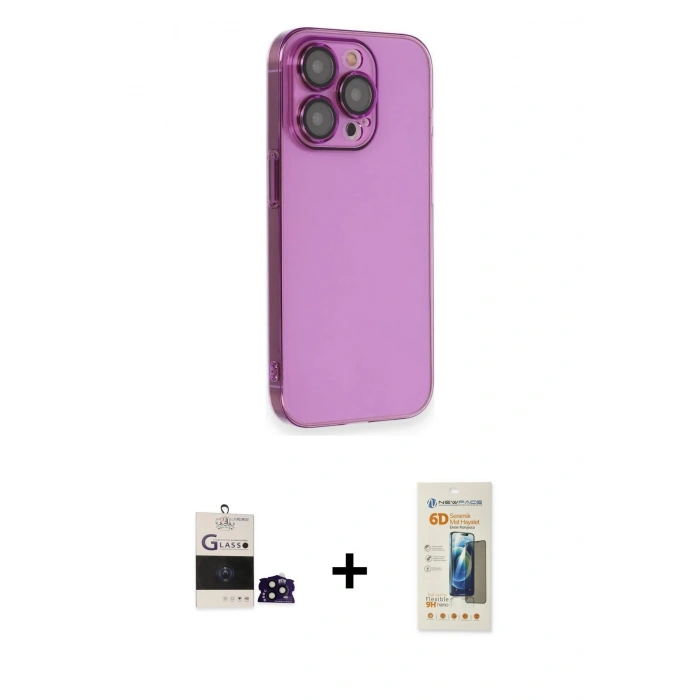 MARSİLYAN™- iPhone 14 Pro Max Kılıf Siluet Minimal Özel Seri - Siyah 6D Mat Seramik Hayalet Nano Ekran Koruyucu + Bilvis Titan Kamera Lens - SH