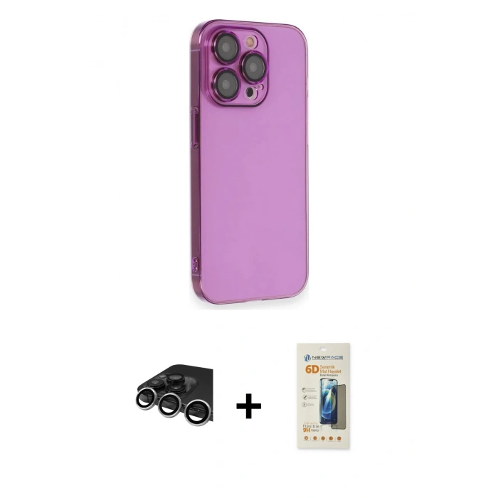 MARSİLYAN™- iPhone 14 Pro Max Kılıf Siluet Minimal Özel Seri - Siyah 6D Mat Seramik Hayalet Nano Ekran Koruyucu + Raze Metal Kamera Lens - GS
