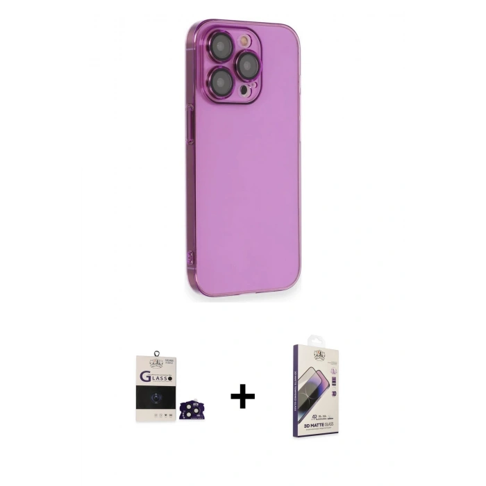 MARSİLYAN™- iPhone 14 Pro Max Kılıf Siluet Minimal Özel Seri - Siyah Bilvis 3D Mat Cam Ekran Koruyucu + Bilvis Titan Kamera Lens - DNMR