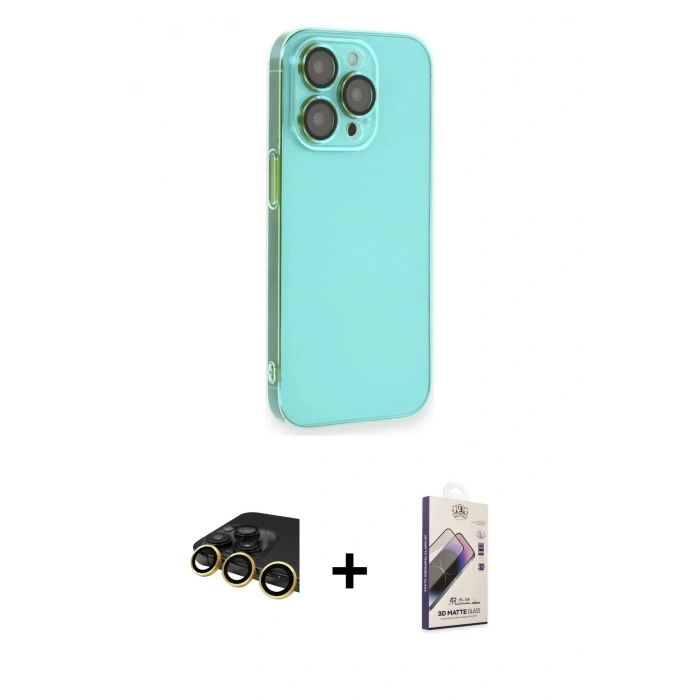 MARSİLYAN™- iPhone 14 Pro Max Kılıf Siluet Minimal Özel Seri - Siyah Bilvis 3D Mat Cam Ekran Koruyucu + Raze Metal Kamera Lens - GD