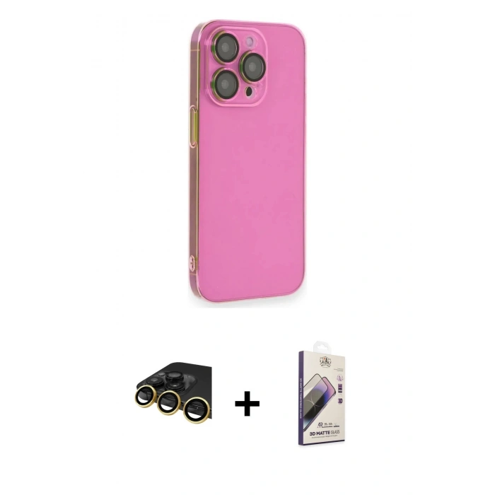 MARSİLYAN™- iPhone 14 Pro Max Kılıf Siluet Minimal Özel Seri - Siyah Bilvis 3D Mat Cam Ekran Koruyucu + Raze Metal Kamera Lens - GD