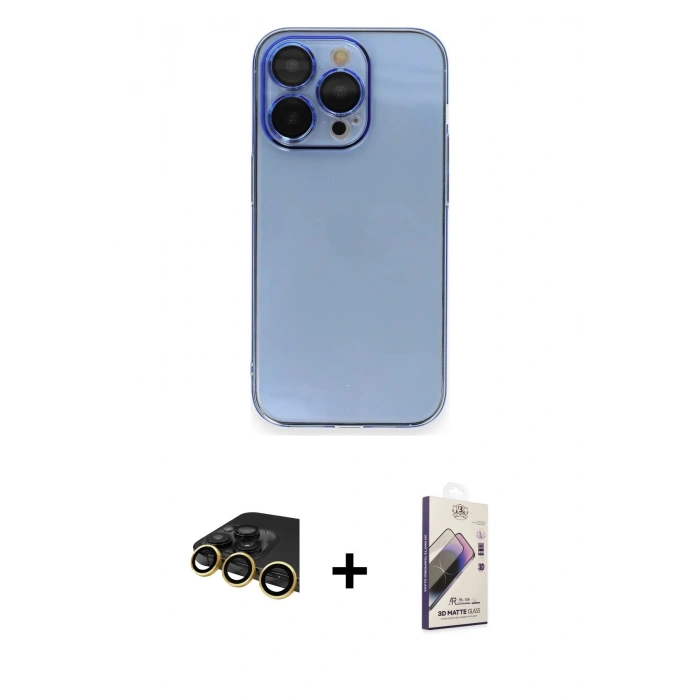 MARSİLYAN™- iPhone 14 Pro Max Kılıf Siluet Minimal Özel Seri - Siyah Bilvis 3D Mat Cam Ekran Koruyucu + Raze Metal Kamera Lens - GD