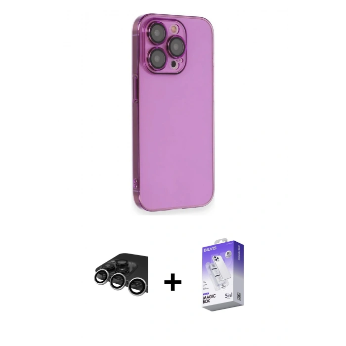 MARSİLYAN™- iPhone 14 Pro Max Kılıf Siluet Minimal Özel Seri - Siyah Bilvis 5in1 3D Magic Cam Ekran Koruyucu + Raze Metal Kamera Lens - GS