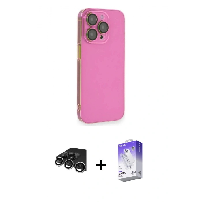 MARSİLYAN™- iPhone 14 Pro Max Kılıf Siluet Minimal Özel Seri - Siyah Bilvis 5in1 3D Magic Cam Ekran Koruyucu + Raze Metal Kamera Lens - GS