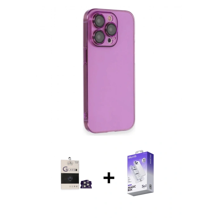 MARSİLYAN™- iPhone 14 Pro Max Kılıf Siluet Minimal Özel Seri - Siyah Bilvis 5in1 3D Magic Cam Ekran Koruyucu + Bilvis Titan Kamera Lens - GS