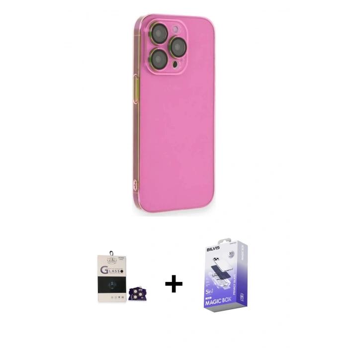 MARSİLYAN™- iPhone 14 Pro Max Kılıf Siluet Minimal Özel Seri - Siyah Bilvis 5in1 5D Magic Hayalet Cam Ekran Koruyucu + Bilvis Titan Kamera Lens - GD