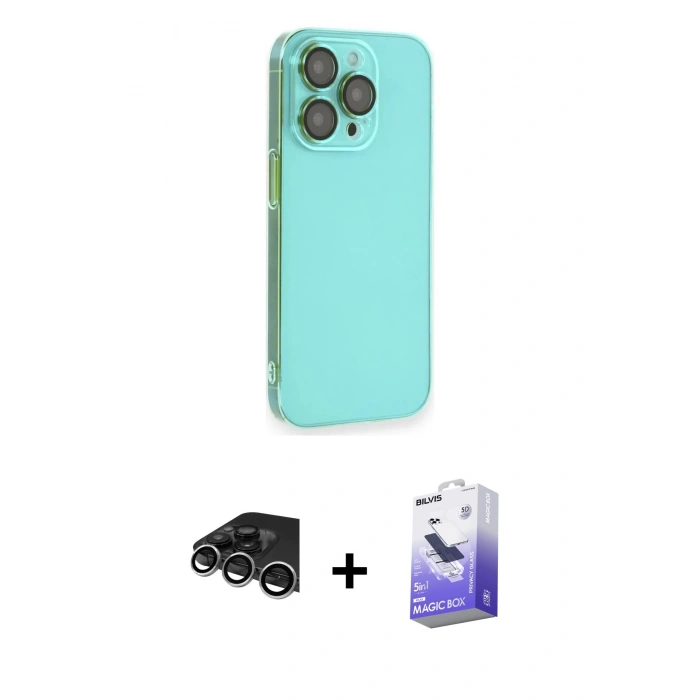 MARSİLYAN™- iPhone 14 Pro Max Kılıf Siluet Minimal Özel Seri - Siyah Bilvis 5in1 5D Magic Hayalet Cam Ekran Koruyucu + Raze Metal Kamera Lens - GS