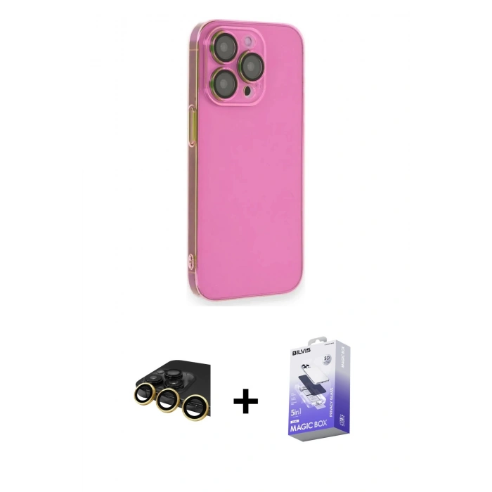MARSİLYAN™- iPhone 14 Pro Max Kılıf Siluet Minimal Özel Seri - Siyah Bilvis 5in1 5D Magic Hayalet Cam Ekran Koruyucu + Raze Metal Kamera Lens - GD