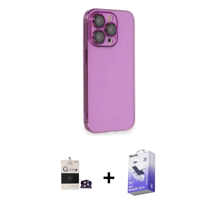 MARSİLYAN™- iPhone 14 Pro Max Kılıf Siluet Minimal Özel Seri - Siyah Bilvis 5in1 5D Magic Hayalet Cam Ekran Koruyucu + Bilvis Titan Kamera Lens - GD