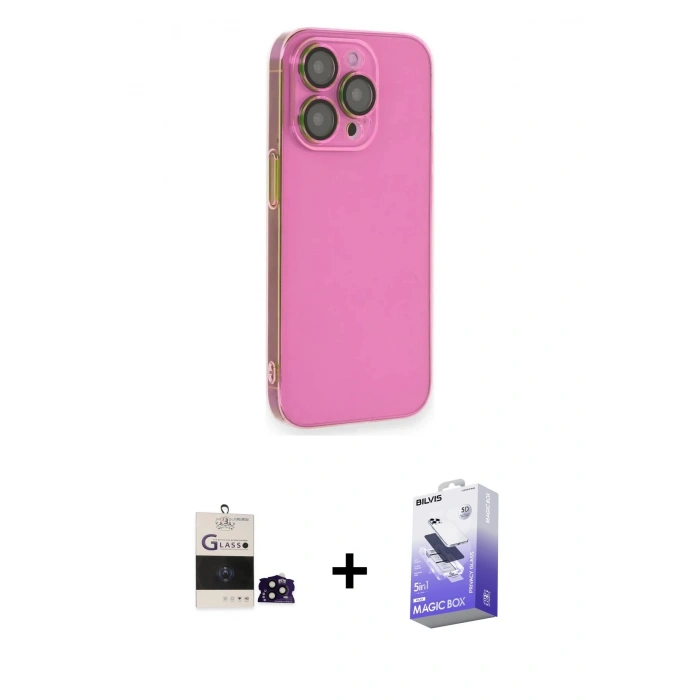 MARSİLYAN™- iPhone 14 Pro Max Kılıf Siluet Minimal Özel Seri - Siyah Bilvis 5in1 5D Magic Hayalet Cam Ekran Koruyucu + Bilvis Titan Kamera Lens - SH
