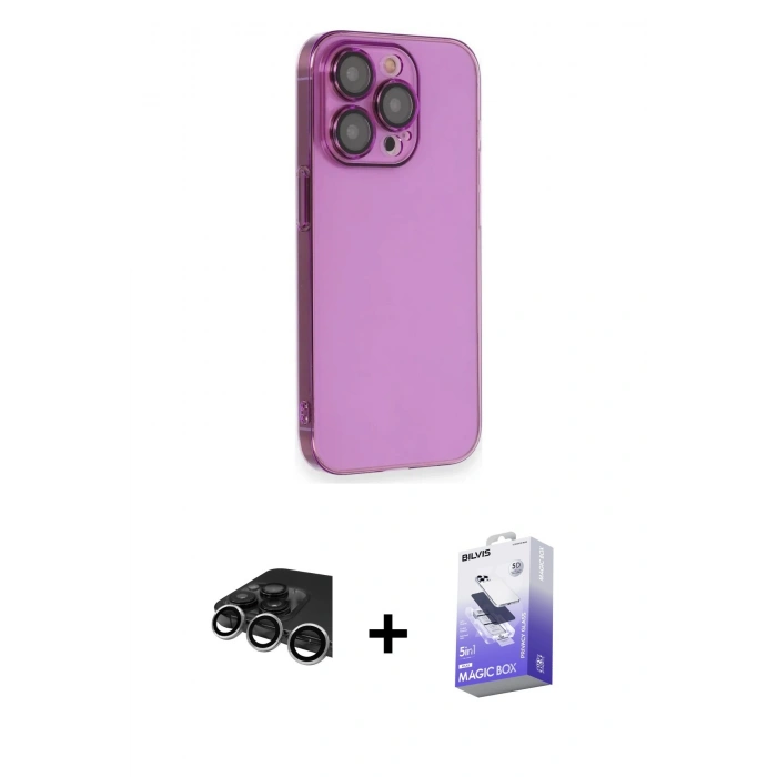 MARSİLYAN™- iPhone 14 Pro Max Kılıf Siluet Minimal Özel Seri - Siyah Bilvis 5in1 5D Magic Hayalet Cam Ekran Koruyucu + Raze Metal Kamera Lens - GS