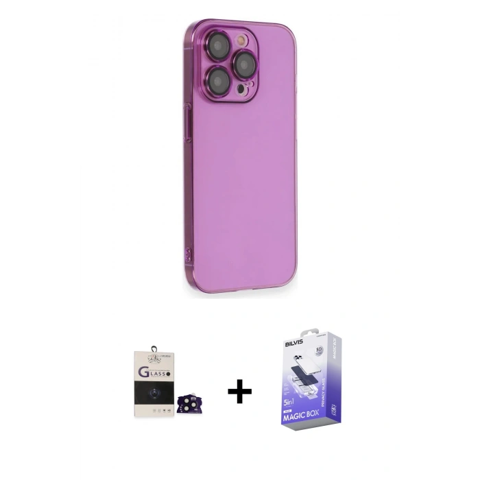 MARSİLYAN™- iPhone 14 Pro Max Kılıf Siluet Minimal Özel Seri - Siyah Bilvis 5in1 5D Magic Hayalet Cam Ekran Koruyucu + Bilvis Titan Kamera Lens - SH