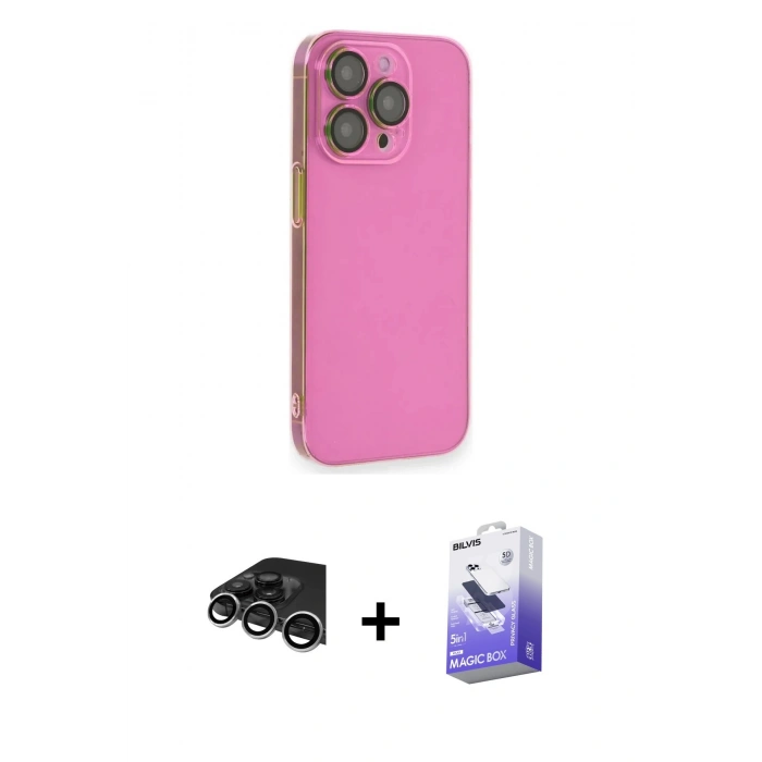 MARSİLYAN™- iPhone 14 Pro Max Kılıf Siluet Minimal Özel Seri - Siyah Bilvis 5in1 5D Magic Hayalet Cam Ekran Koruyucu + Raze Metal Kamera Lens - GS