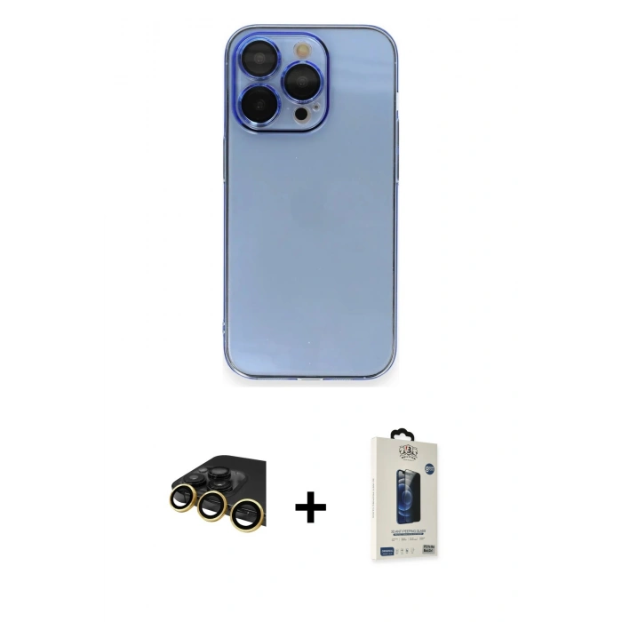 MARSİLYAN™- iPhone 14 Pro Max Kılıf Siluet Minimal Özel Seri - Siyah Bilvis Hayalet Cam Ekran Koruyucu + Raze Metal Kamera Lens - GD