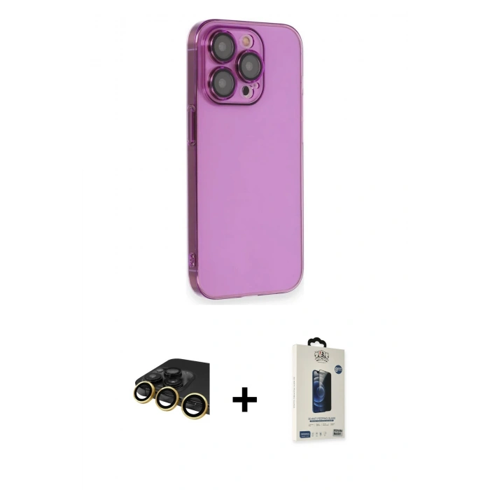 MARSİLYAN™- iPhone 14 Pro Max Kılıf Siluet Minimal Özel Seri - Siyah Bilvis Hayalet Cam Ekran Koruyucu + Raze Metal Kamera Lens - GD