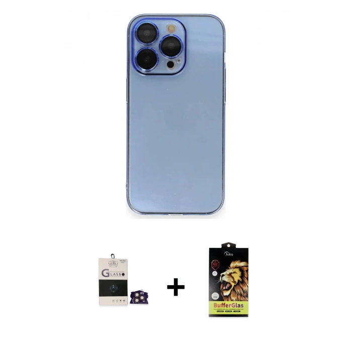 MARSİLYAN™- iPhone 14 Pro Max Kılıf Siluet Minimal Özel Seri - Siyah Buffer Cam Ekran Koruyucu + Gold Bilvis Titan Kamera Lens