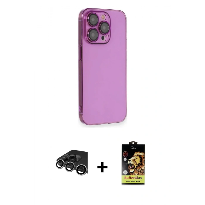 MARSİLYAN™- iPhone 14 Pro Max Kılıf Siluet Minimal Özel Seri - Siyah Buffer Cam Ekran Koruyucu + Raze Metal Kamera Lens - GS
