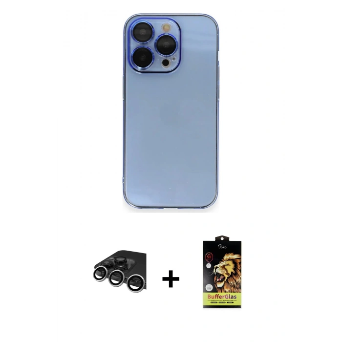 MARSİLYAN™- iPhone 14 Pro Max Kılıf Siluet Minimal Özel Seri - Siyah Buffer Cam Ekran Koruyucu + Raze Metal Kamera Lens - GS