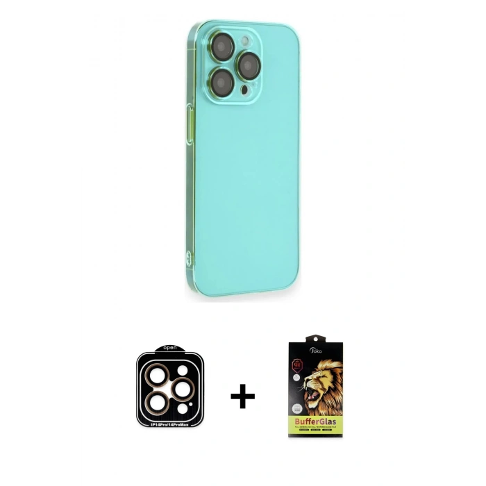 MARSİLYAN™- iPhone 14 Pro Max Kılıf Siluet Minimal Özel Seri - Siyah Buffer Cam Ekran Koruyucu + PVD Metal Kamera Lens - TU