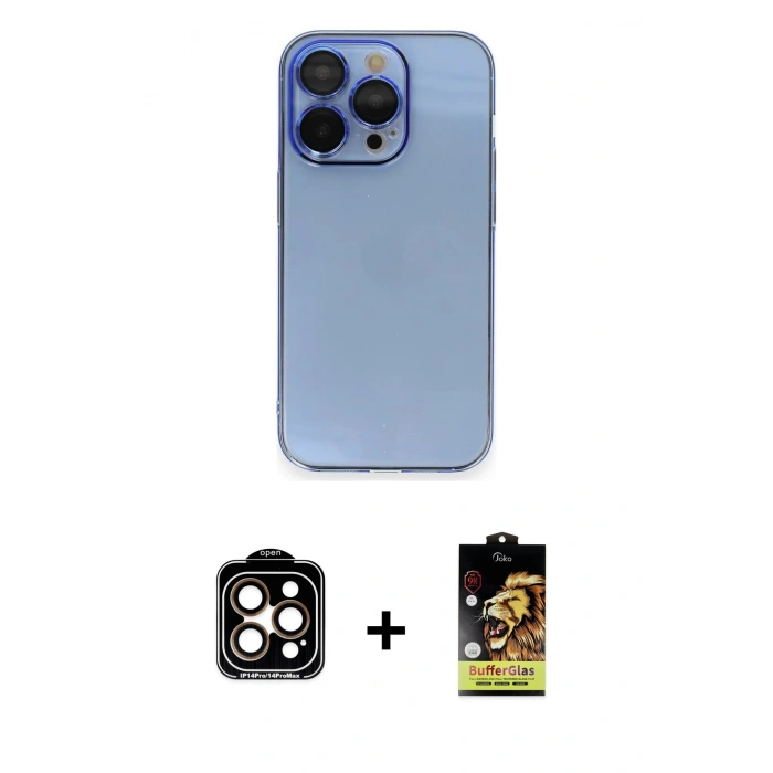 MARSİLYAN™- iPhone 14 Pro Max Kılıf Siluet Minimal Özel Seri - Siyah Buffer Cam Ekran Koruyucu + PVD Metal Kamera Lens - TU