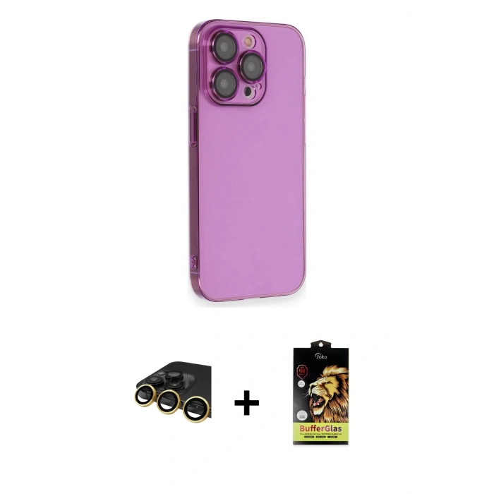 MARSİLYAN™- iPhone 14 Pro Max Kılıf Siluet Minimal Özel Seri - Siyah Buffer Cam Ekran Koruyucu + Raze Metal Kamera Lens - GD