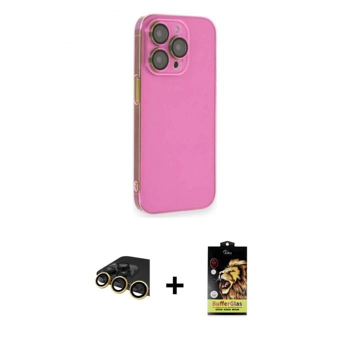 MARSİLYAN™- iPhone 14 Pro Max Kılıf Siluet Minimal Özel Seri - Siyah Buffer Cam Ekran Koruyucu + Raze Metal Kamera Lens - GD