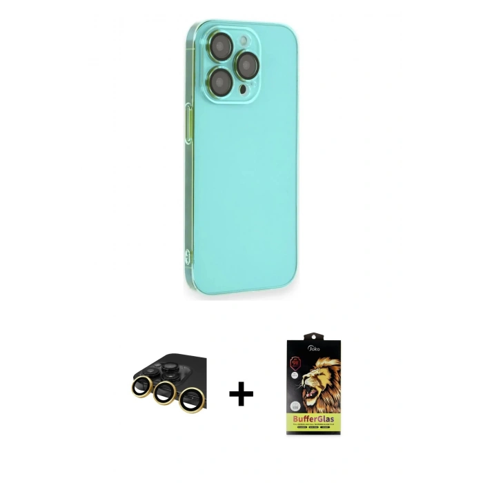 MARSİLYAN™- iPhone 14 Pro Max Kılıf Siluet Minimal Özel Seri - Siyah Buffer Cam Ekran Koruyucu + Raze Metal Kamera Lens - GD